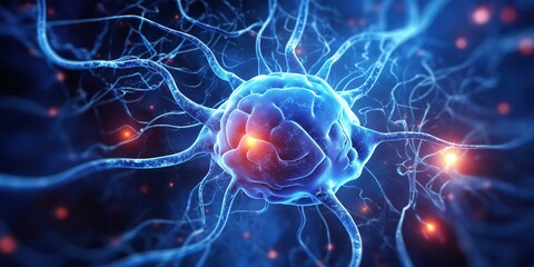 illustration of neuron cells in the human body. generative AI - obrazy, fototapety, plakaty