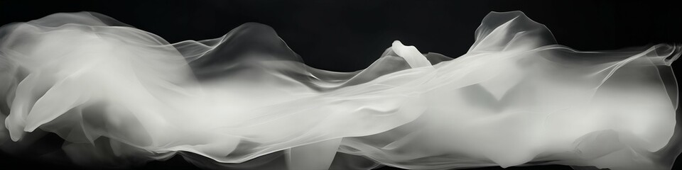 Ethereal monochrome smoke waves, perfect for abstract backgrounds, banner, overlay for photography, graphic design template