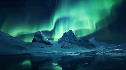 Gordijnen Northern Lights in the north in glaciers © Ольга Дорофеева