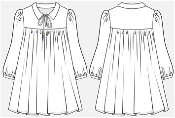 PETER PAN COLLAR DRESS WITH TIE UP DETAIL DESIGNED FOR TEEN AND KID GIRLS IN VECTOR ILLUSTRATION FILE