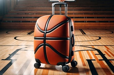 a travel suitcase designed to resemble a basketball