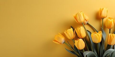 beautiful yellow tulip flowers on yellow background. generative AI