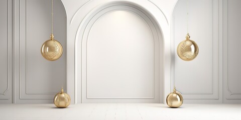 An empty white wall with an elegant oval ornament. generative AI