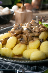 Gnocchi with mushroom sauce.