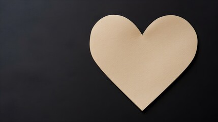 Beige Paper Heart on a black Background. Romantic Template with Copy Space