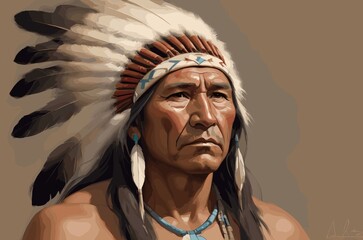 Native american man. Digital art. Generative AI - obrazy, fototapety, plakaty