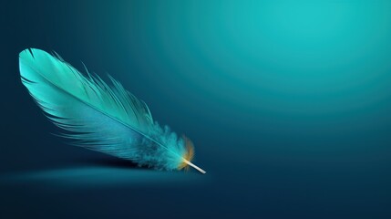  a close up of a blue feather on a blue background with a blurry image of the back of the feather.