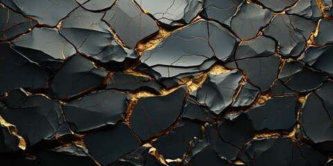 A shiny stone with a textured surface embossed with gold veins. generative AI