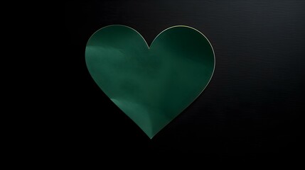 Emerald Paper Heart on a black Background. Romantic Template with Copy Space