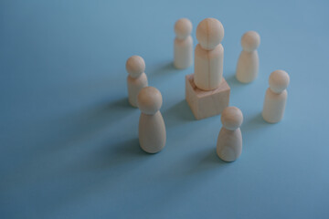 leadership human resources motivation to success, wood doll conception, success leader in performance opportunity  recruitment in vision of business team, growth by knowledge to professional position