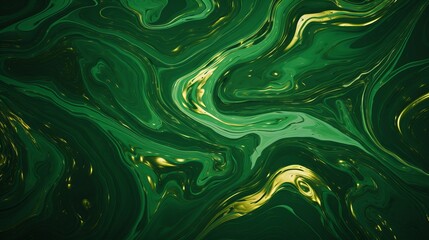 Gold and green swirls are visible on a green marble background