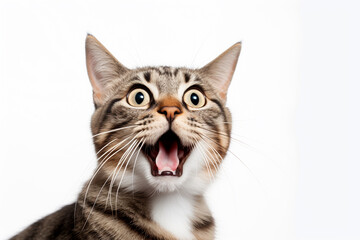 Whimsical Whiskers: Expressive Cat on a White Canvas