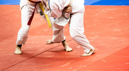 judo training on colorful mats