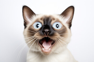 Fototapeta na wymiar Whimsical Whiskers: Expressive Cat on a White Canvas