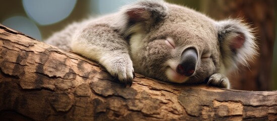 Tree-dwelling koala fast asleep.
