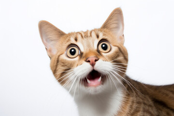 Whimsical Whiskers: Expressive Cat on a White Canvas
