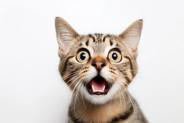 Obraz premium Whimsical Whiskers: Expressive Cat on a White Canvas