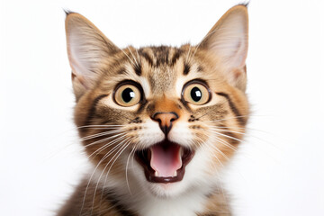 Whimsical Whiskers: Expressive Cat on a White Canvas