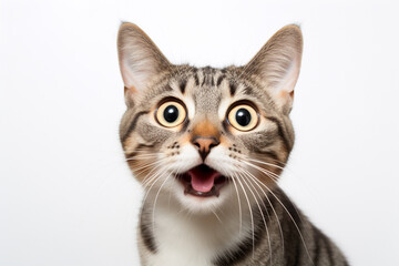 Obraz premium Whimsical Whiskers: Expressive Cat on a White Canvas