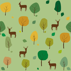 Obraz premium Autumn tree and deers seamless pattern