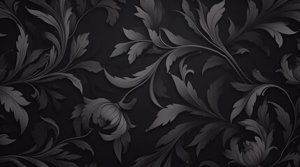 A seamless pattern of dark florals is paired with luxury wallpaper that has a vintage texture. - obrazy, fototapety, plakaty