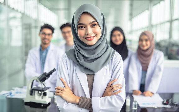 Malay woman with hijab in a lab