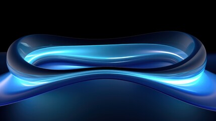  a computer generated image of a curved blue wave on a black background with a blue light at the end of the wave.