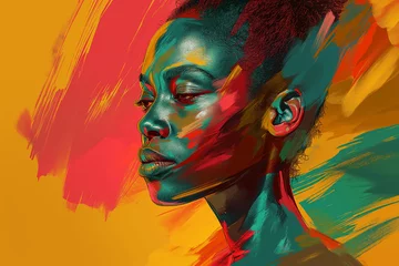 Rolgordijnen Black History Month - A colorful illustration for the Africans' concept of Africa Day, depicting a woman and the colors represent the unique colors of Africa © salihandic