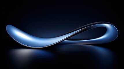  a black and blue abstract background with a curved metal object in the middle of the image with a black background.
