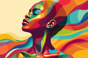 Black History Month - A colorful illustration for the Africans' concept of Africa Day, depicting a woman and the colors represent the unique colors of Africa