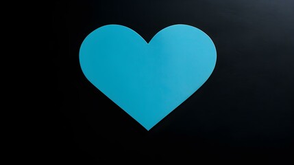 Sky Blue Paper Heart on a black Background. Romantic Template with Copy Space