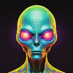 Colourful psychedelic portrait of an alien. Illustration design.