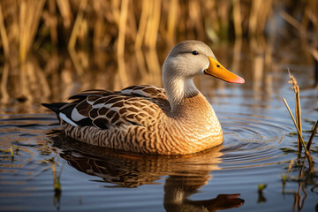duck on the lake at sunrise
