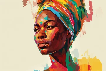 Foto auf Acrylglas Black History Month - A colorful illustration for the Africans' concept of Africa Day, depicting a woman and the colors represent the unique colors of Africa © salihandic