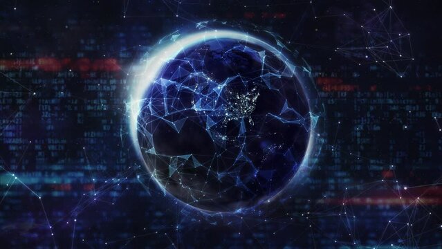 A planet shrouded in a web of connections and data.