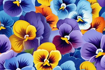 Seamless pattern with colorful pansy flowers. - obrazy, fototapety, plakaty