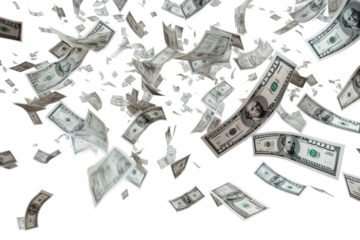 money banknotes flying isolated on transparent background