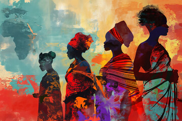 Black History Month - A colorful illustration for the Africans' concept of Africa Day, depicting a woman and the colors represent the unique colors of Africa