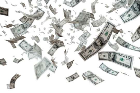 money banknotes flying isolated on transparent background