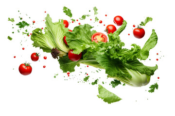 different vegetables flying isolated on transparent background - obrazy, fototapety, plakaty