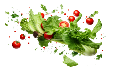 different vegetables flying isolated on transparent background