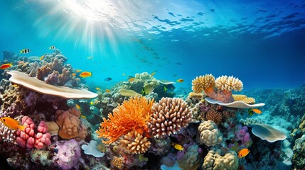 Naklejka na ściany i meble A coral reef that is colorful and full of marine life