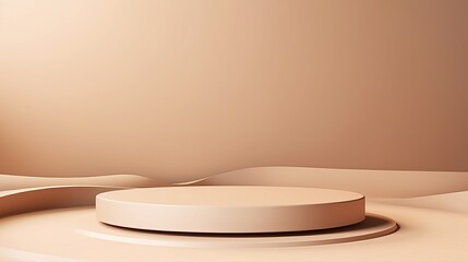 The podium, which is luxurious and has a stylish beige background, features products and cosmetics, with a smooth circle in its center.