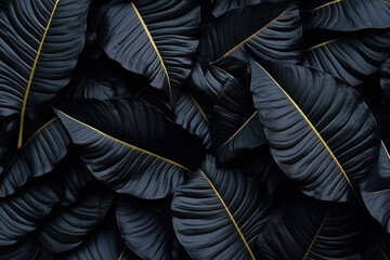 Luxury texture of black and gold tropical leaves
