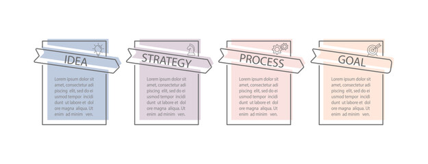 Business Infographics. 4 steps to achieve the result. Stages of development, workflow, marketing or plan. Business strategy with icons. Diagram of the report, statistics and training