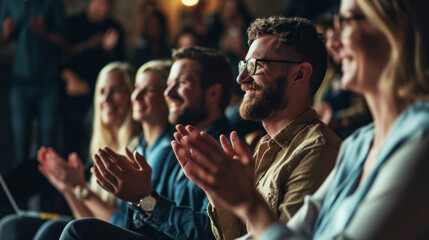 Group of People Applauding in Front of an Engaged Audience - obrazy, fototapety, plakaty