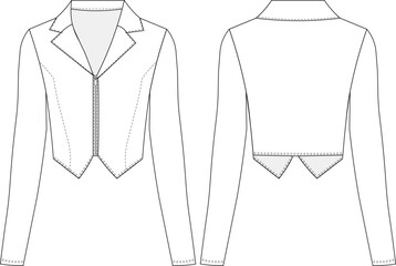 long sleeve zippered cropped blouse jacket shirt template technical drawing flat sketch cad mockup fashion woman desing model style © sin