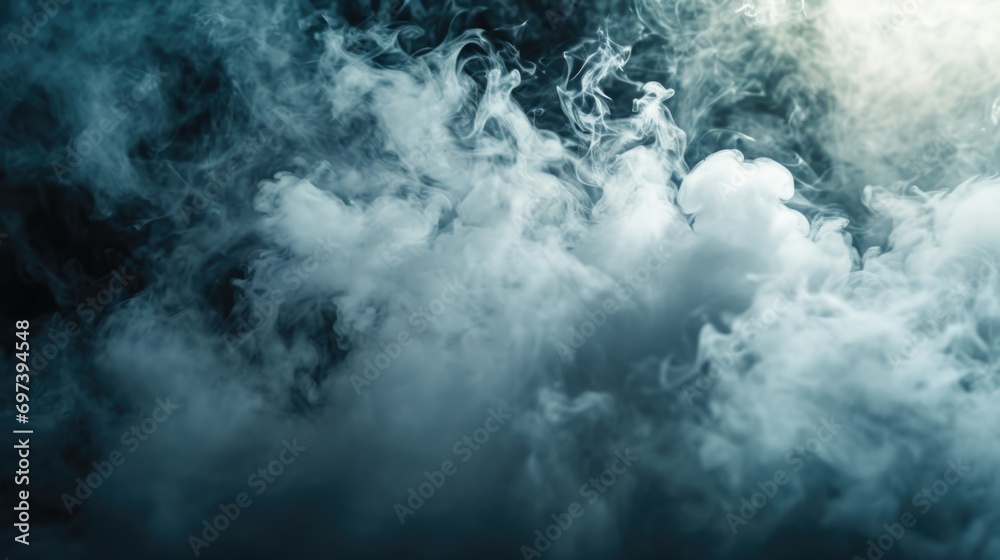 Poster Close-up view of smoke against a black background. This image can be used to create a mysterious or dramatic atmosphere