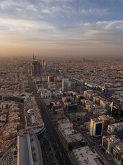 Fototapeta premium Drone shot flying. Saudi Arabia. Riyadh. Sunrise. 