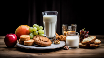 a glass of milk sitting alongside delicious cookies